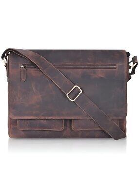 Real Genuine Leather 14" Laptop Messenger Bag/Briefcase For Men